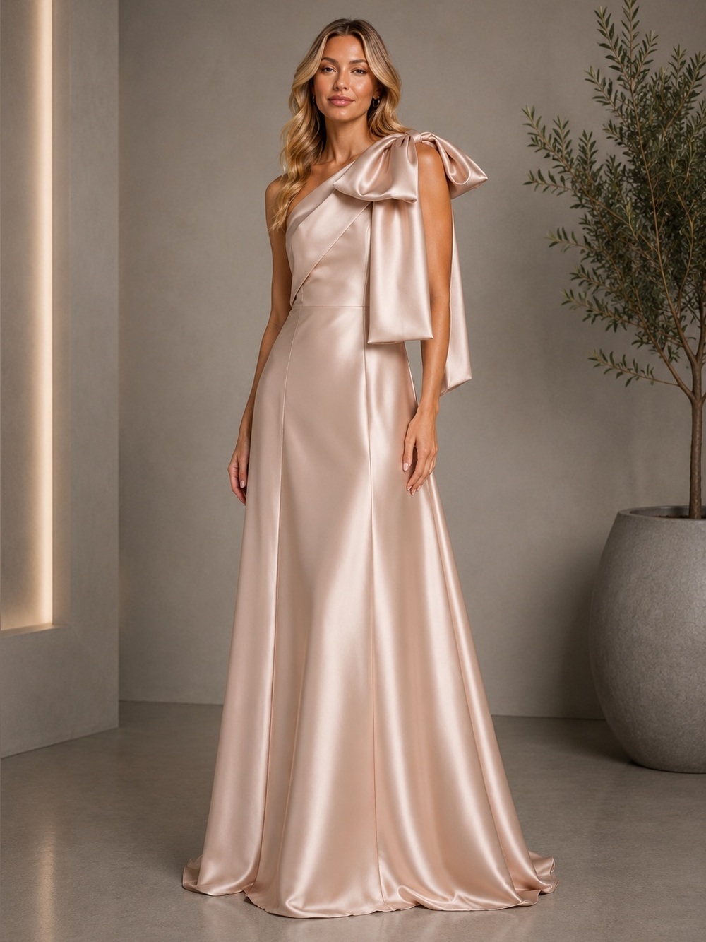 Betsy & Adam Rachel One Shoulder Maxi Dress B2961